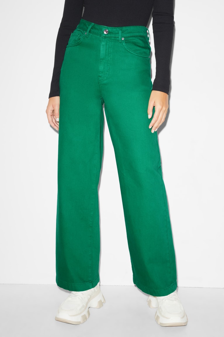 Denim Green C&A Clockhouse Wide Leg High Waist Women's Trousers | CHMBO-7296