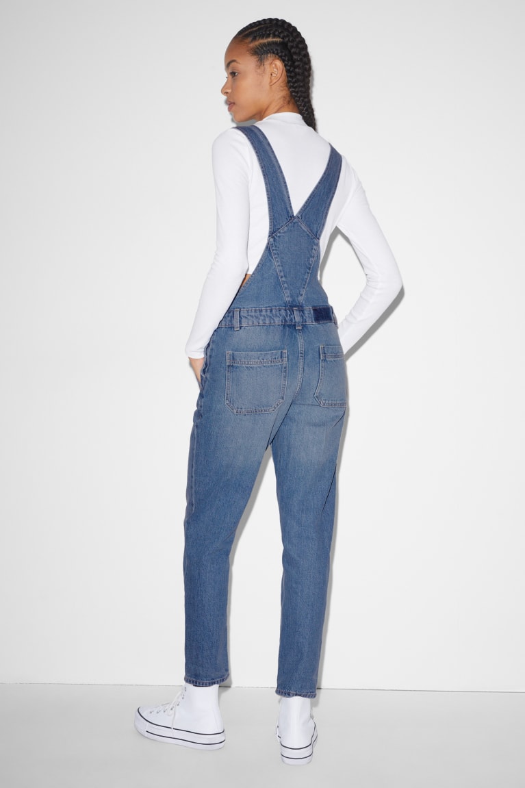 Denim Light Blue C&A Clockhouse Denim Dungarees Relaxed Fit Women's Jeans | JPDFI-7105