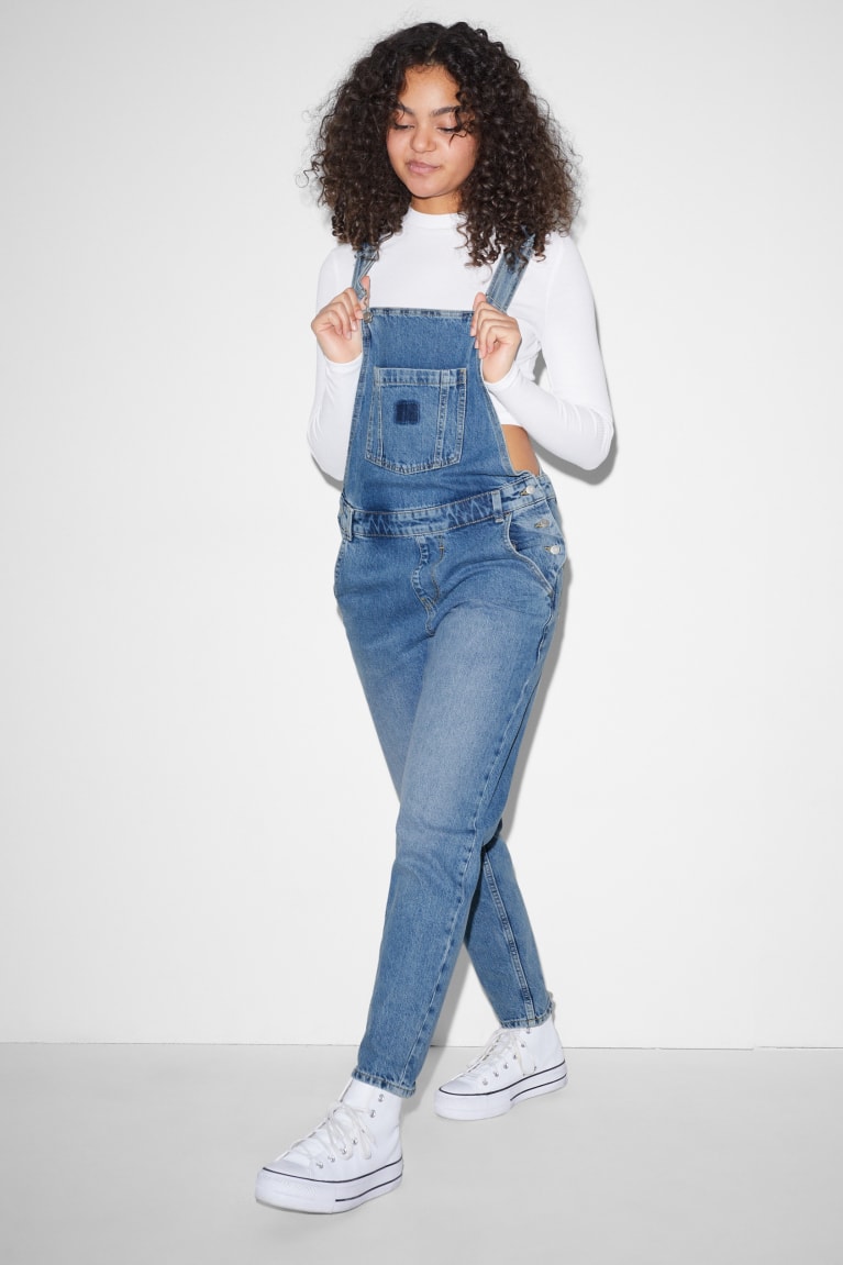 Denim Light Blue C&A Clockhouse Denim Dungarees Women's Dress | LHFOK-1284