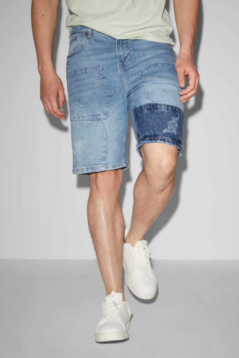 Denim Light Blue C&A Clockhouse Denim Recycled Men's Shorts | MIHTG-4871