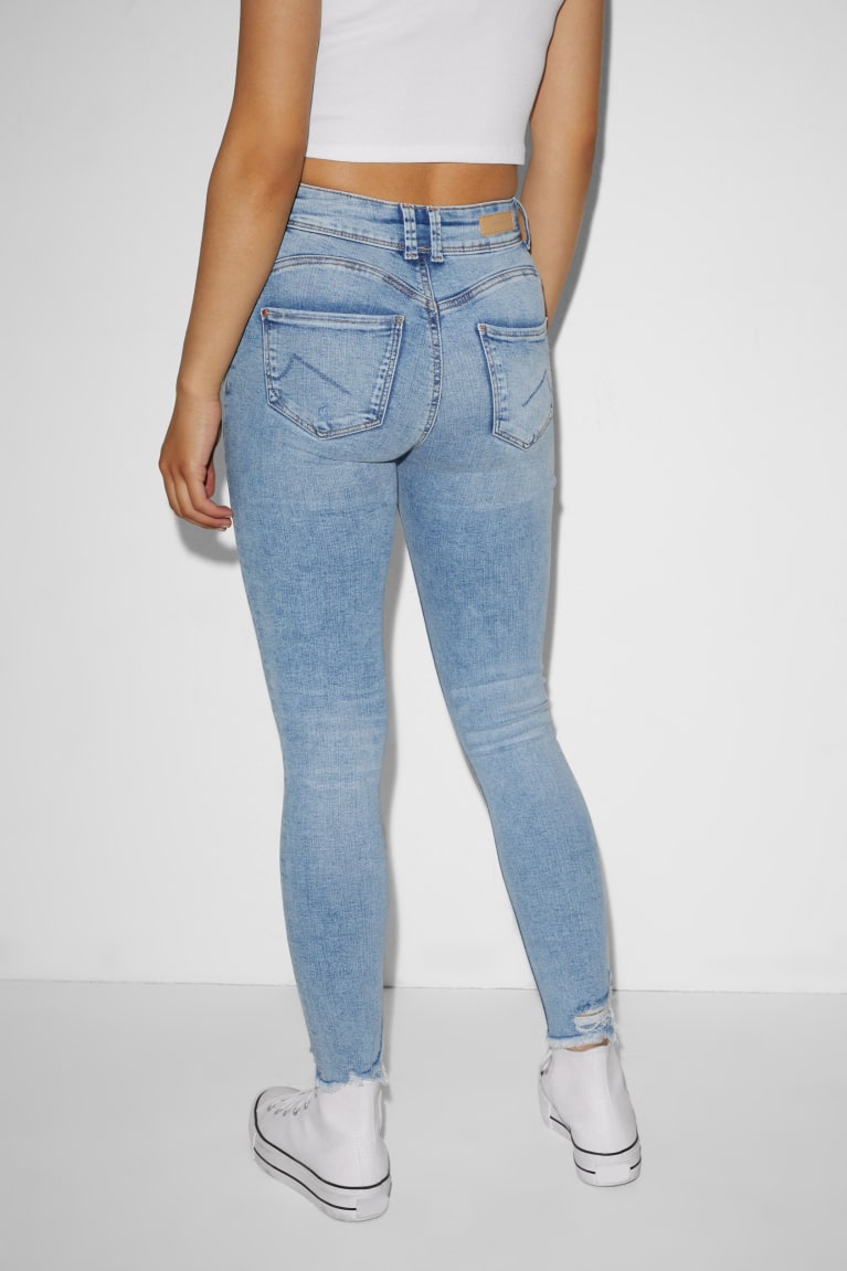 Denim Light Blue C&A Clockhouse Skinny Mid-rise Waist Push-up Effect Women's Jeans | JLFSH-1964