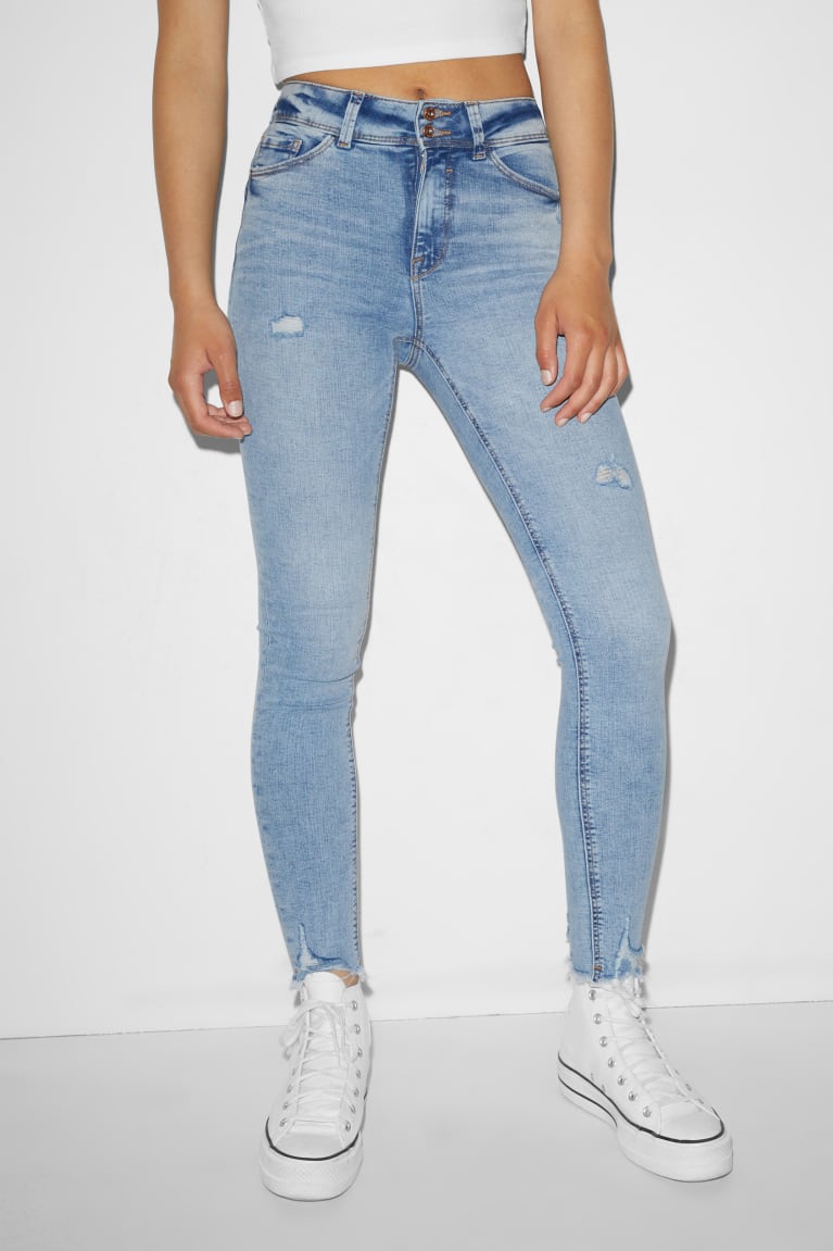 Denim Light Blue C&A Clockhouse Skinny Mid-rise Waist Push-up Effect Women's Jeans | JLFSH-1964