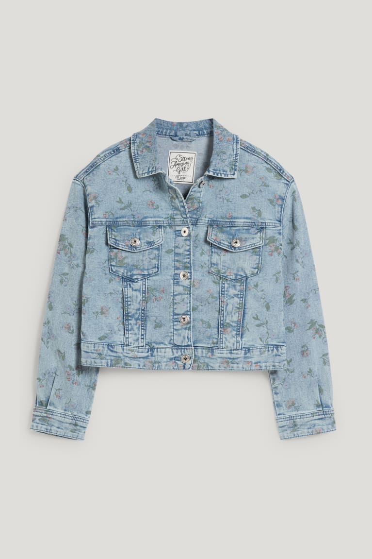 Denim Light Blue C&A Denim Floral Girls\' Jackets | GFZHX-2135