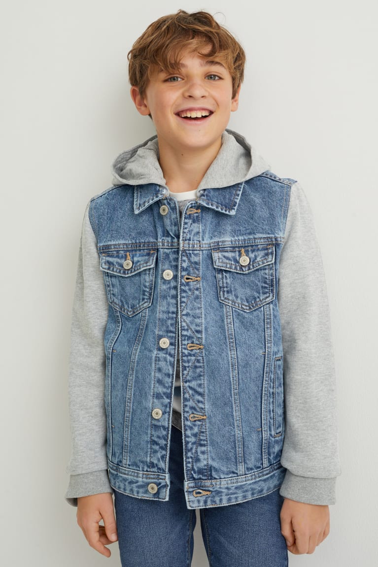 Denim Light Blue C&A Denim With Hood Girls' Jackets | ZKOQC-3017