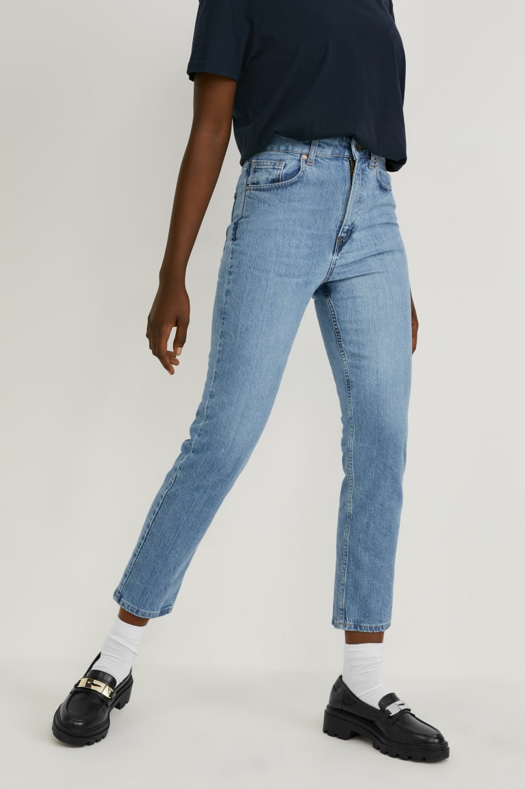 Denim Light Blue C&A Made In Eu Straight High Waist Organic Cotton Women's Jeans | AXFYT-9753