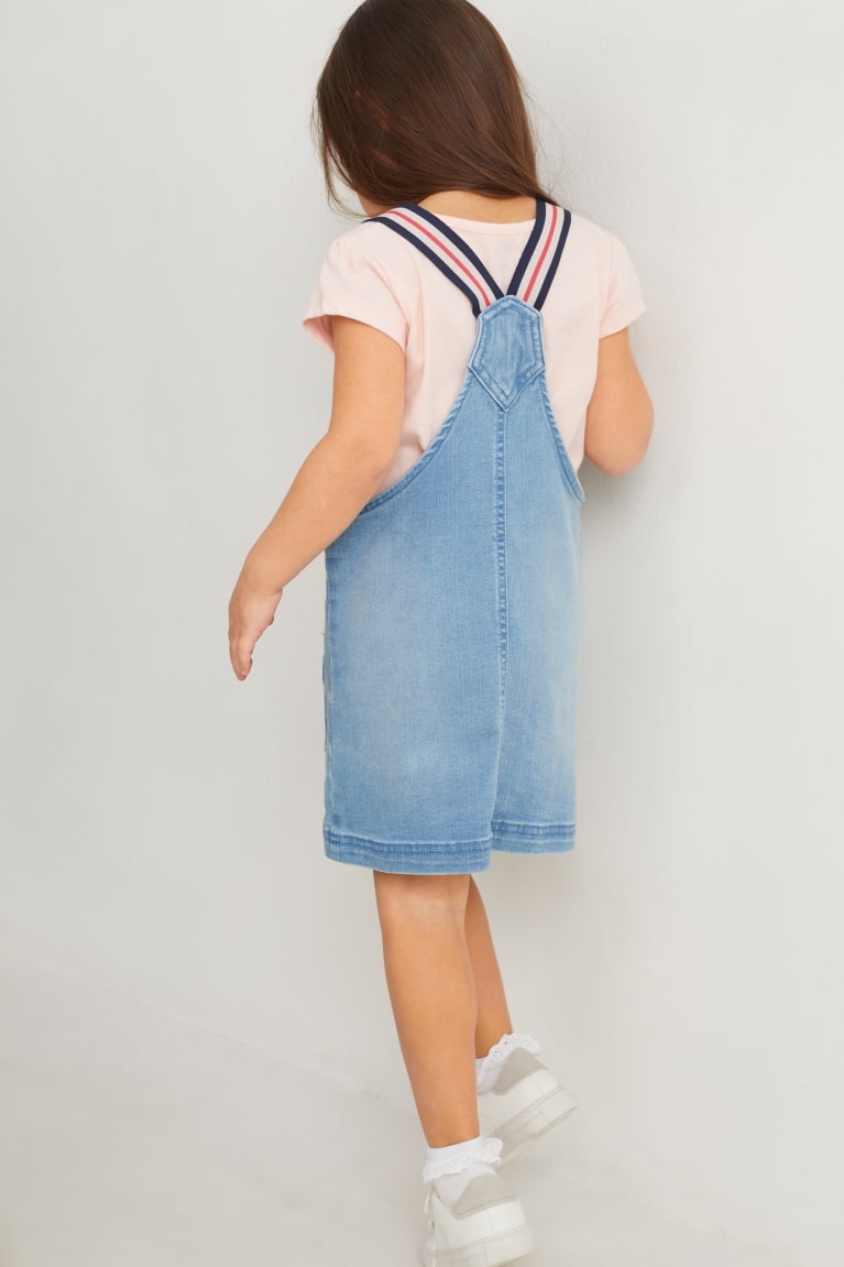 Denim Light Blue C&A Minnie Mouse Set Sleeve And Pinafore 2 Piece Girls' Dress | EZAVU-4863