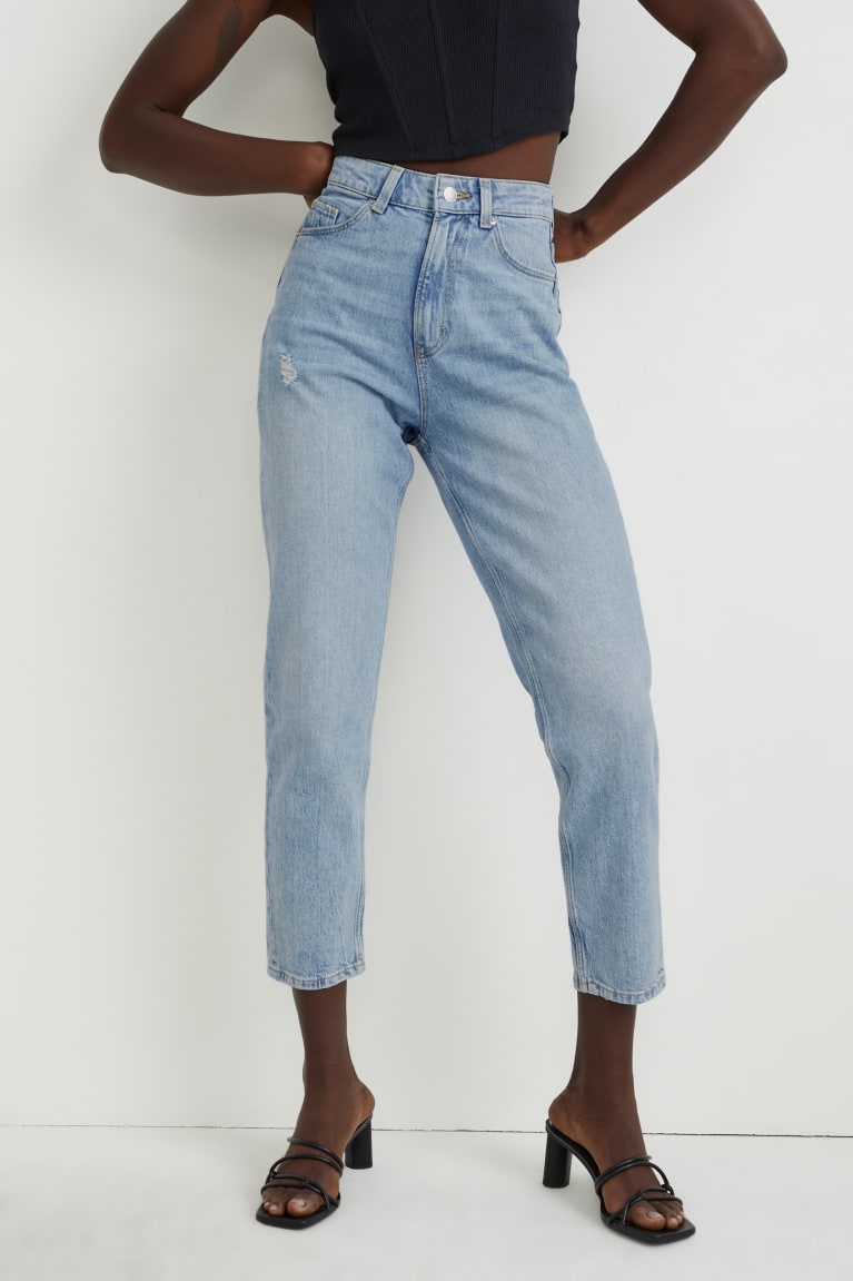 Denim Light Blue C&A Mom High Waist Lycra® With Recycled Cotton Women's Jeans | RXNZU-8742