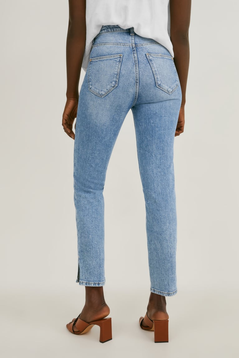 Denim Light Blue C&A Straight High Waist Lycra® Women's Jeans | GXDUV-5610