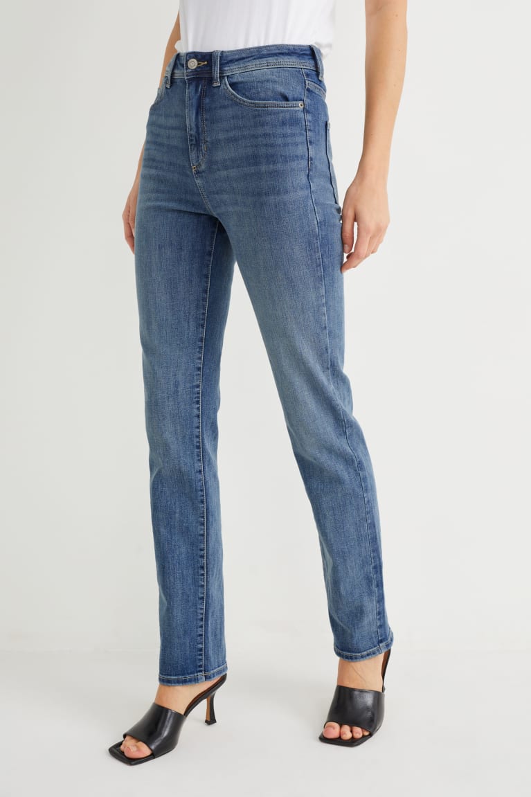 Denim Light Blue C&A Straight High Waist Women's Jeans | SYXZO-1793