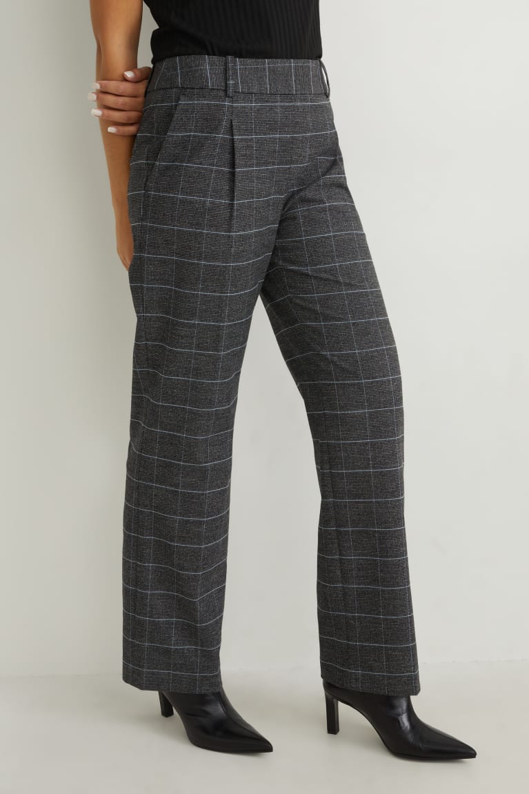 Gray / Beige C&A Cloth High Waist Recycled Check Women's Trousers | PEDYI-5148