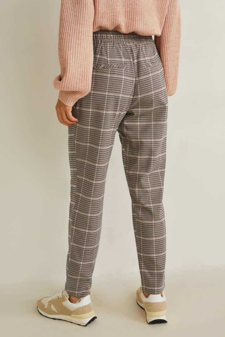 Gray / Beige C&A Cloth Mid-rise Waist Check Women's Trousers | MCPEG-7942