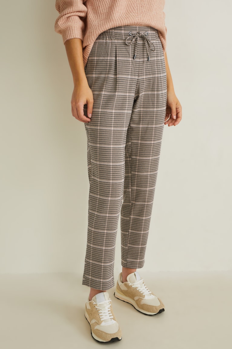 Gray / Beige C&A Cloth Mid-rise Waist Check Women's Trousers | MCPEG-7942