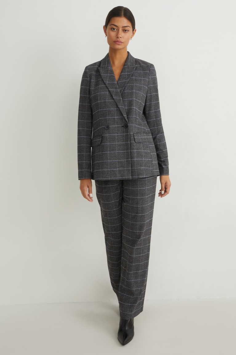 Gray / Beige C&A Regular Fit Recycled Check Women's Blazers | DYTUF-0241