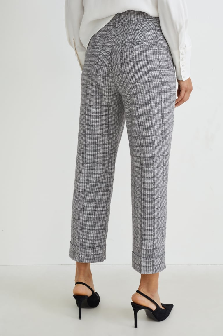 Gray / Black C&A Cloth High-rise Waist Tapered Fit Check Women's Trousers | AJICD-4130