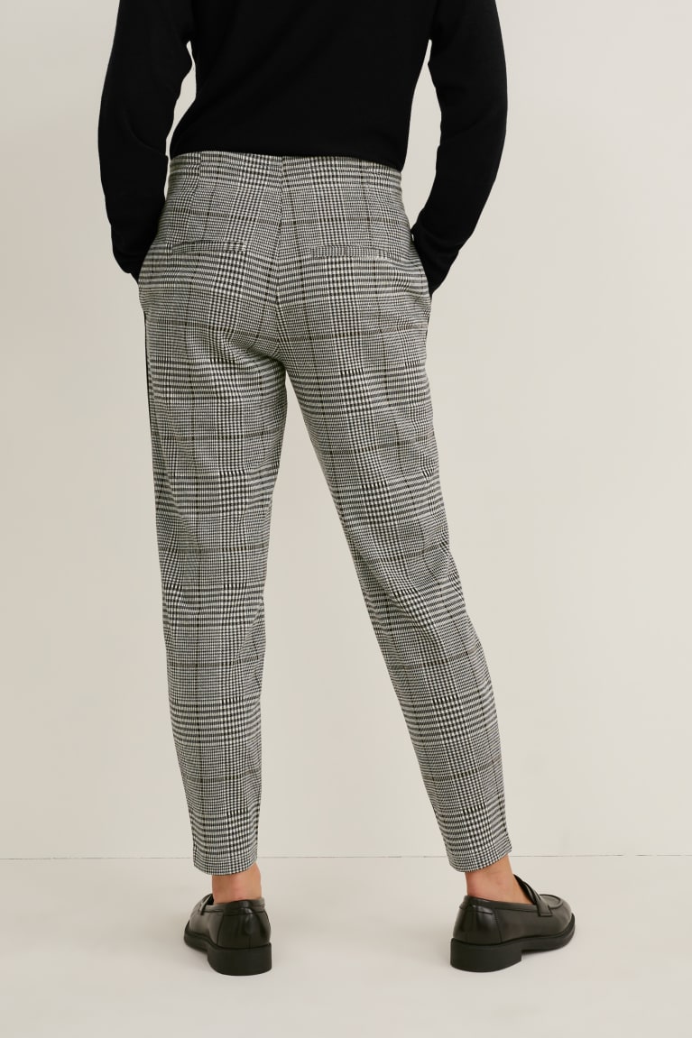 Gray / Black C&A Cloth Mid-rise Waist Check Women's Trousers | NQYFE-2914