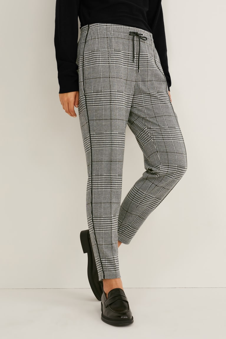 Gray / Black C&A Cloth Mid-rise Waist Check Women's Trousers | NQYFE-2914