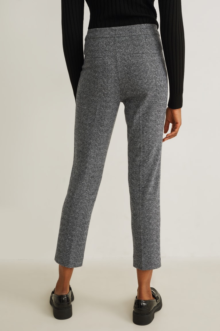 Gray / Black C&A Cloth Mid-rise Waist Tapered Fit Women's Trousers | GMJPT-5614