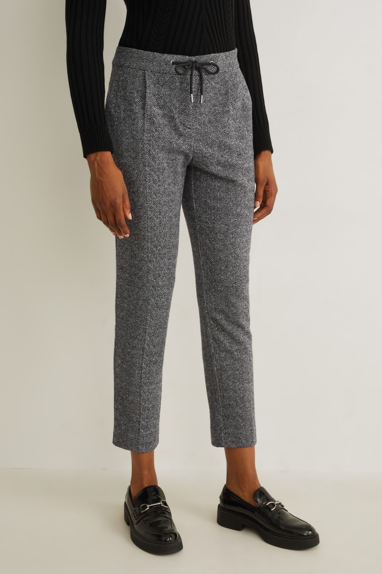 Gray / Black C&A Cloth Mid-rise Waist Tapered Fit Women's Trousers | GMJPT-5614