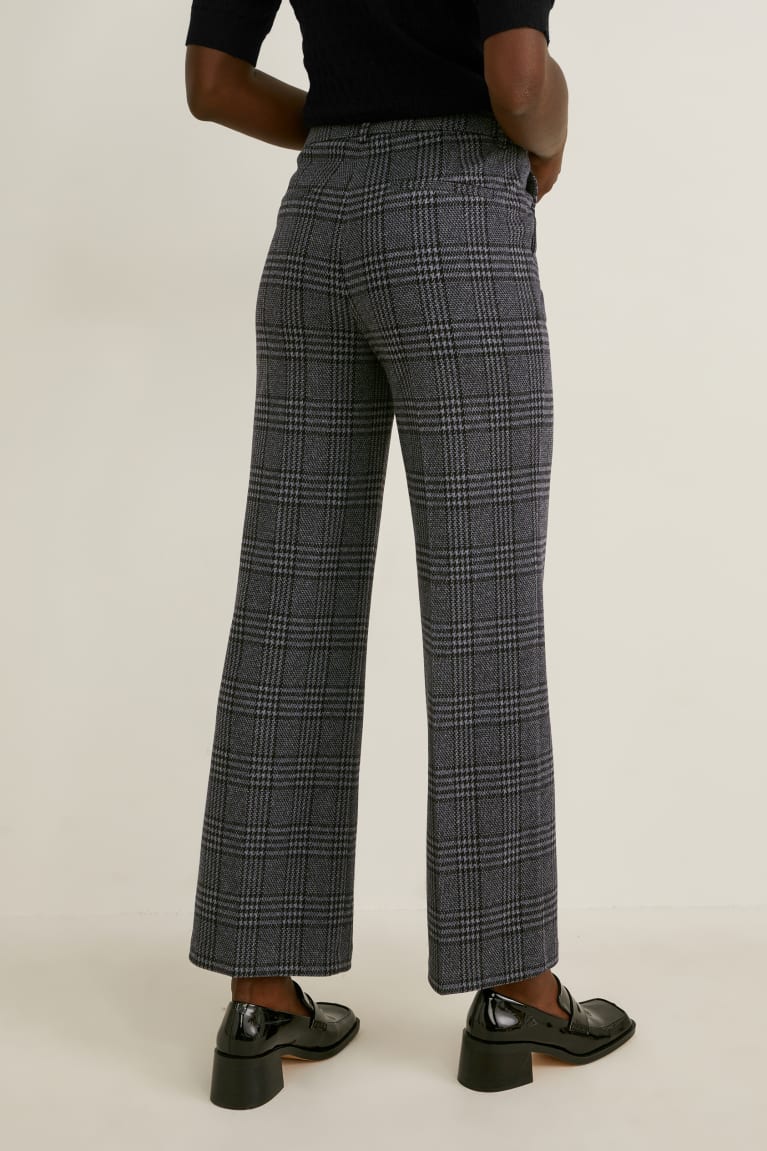 Gray / Black C&A Cloth Mid-rise Waist Wide Leg Recycled Check Women's Trousers | NBTIV-1675