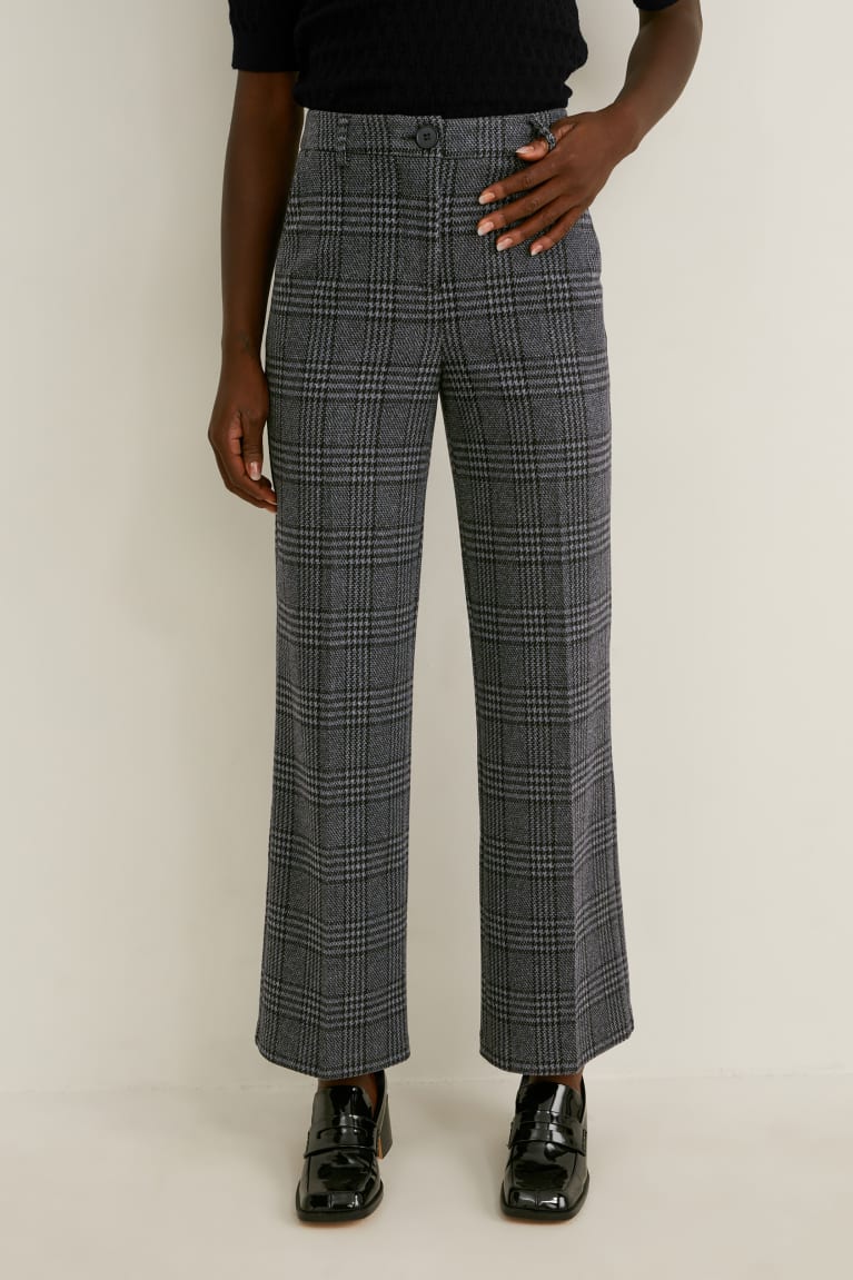 Gray / Black C&A Cloth Mid-rise Waist Wide Leg Recycled Check Women's Trousers | NBTIV-1675