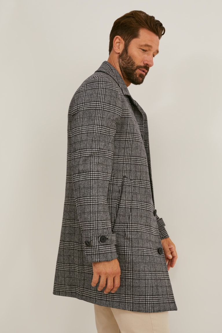 Gray / Black C&A Merino Check Men's Coats | WOPKN-6897