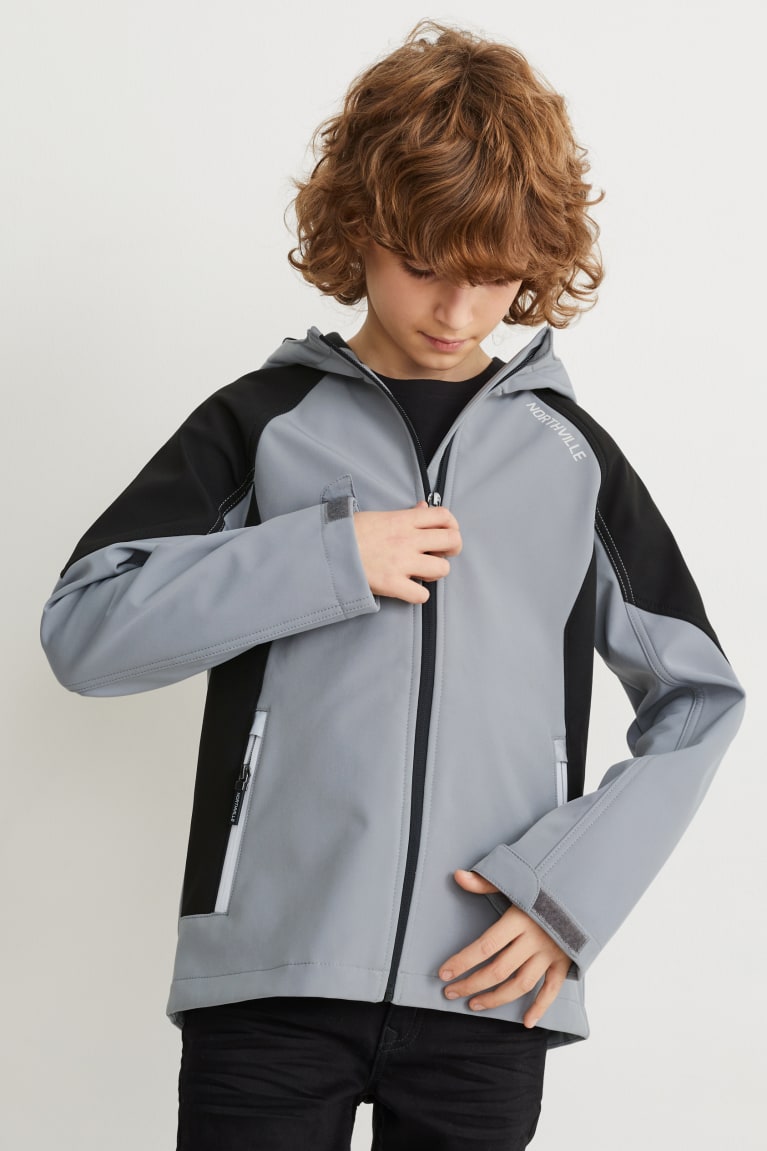 Gray / Black C&A Softshell With Hood Girls' Jackets | FCTXZ-8654