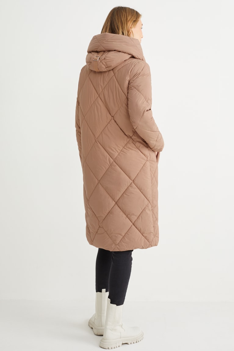 Gray Brown C&A Quilted With Hood Recycled Women's Coats | FKXTY-2073