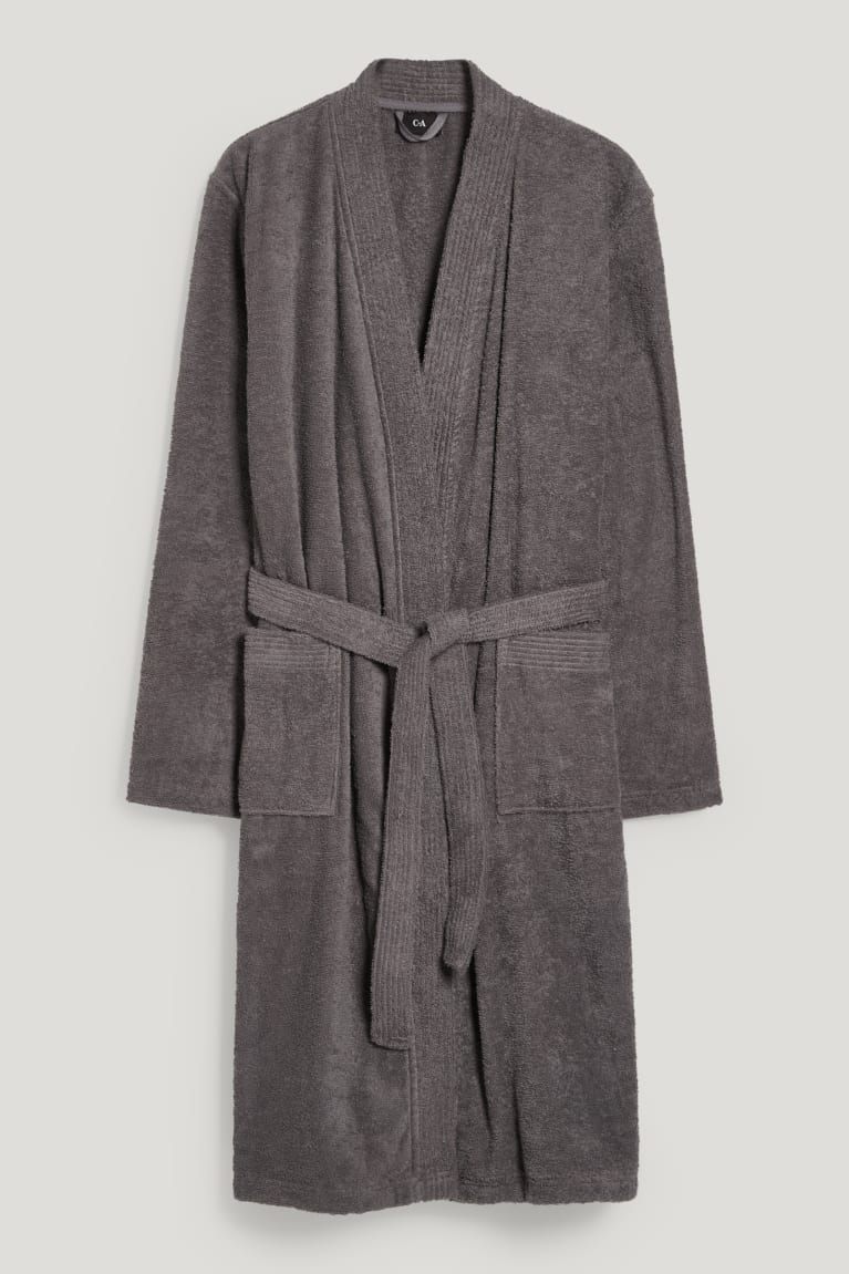 Gray Brown C&A Terry Cloth Bathrobe Organic Cotton Men's Underwear | FNKTC-4530