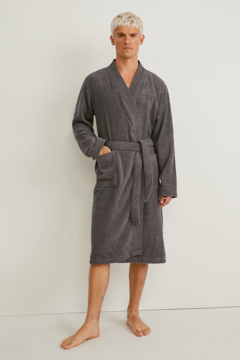 Gray Brown C&A Terry Cloth Bathrobe Organic Cotton Men\'s Underwear | FNKTC-4530