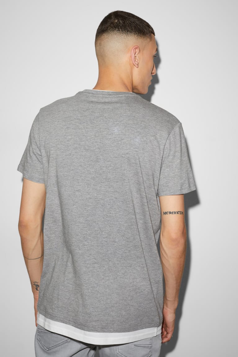 Gray Melange C&A 2-in-1 Look Men's T-shirts | HODYB-5312