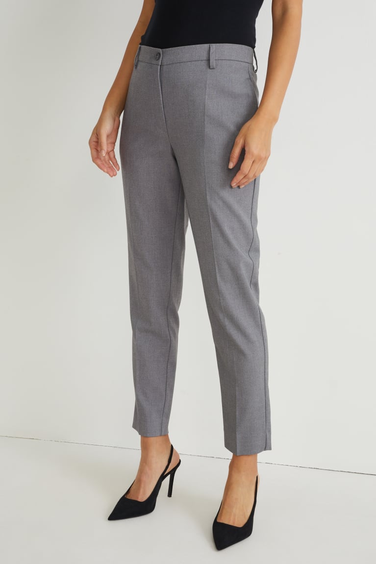 Gray Melange C&A Business Mid-rise Waist Slim Fit Recycled Women's Trousers | GZYJX-4785