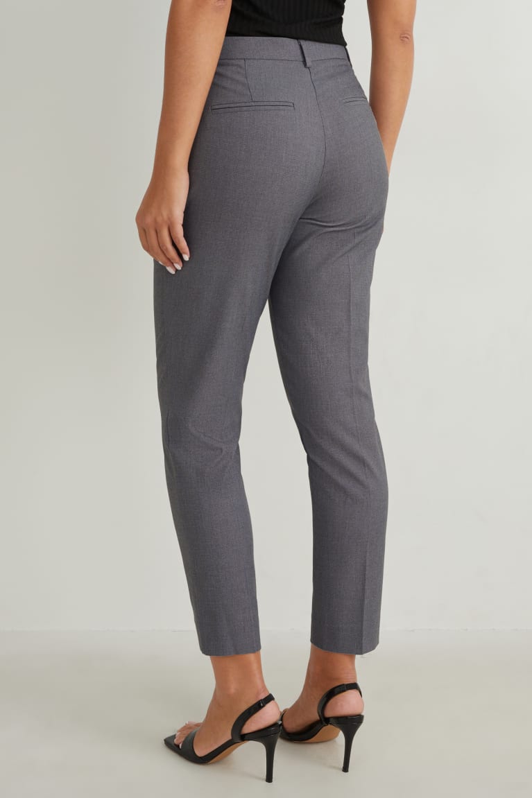 Gray Melange C&A Business Mid-rise Waist Slim Fit Women's Trousers | NSHYJ-2569