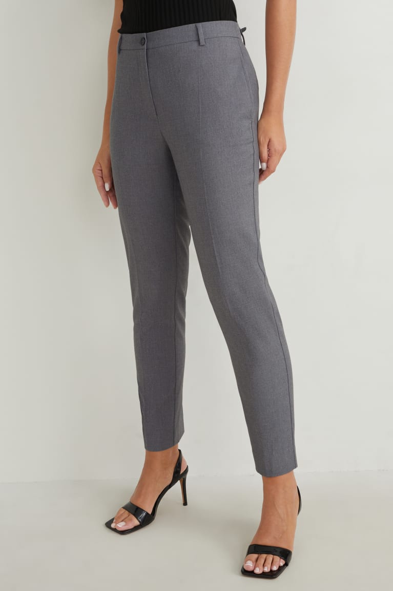 Gray Melange C&A Business Mid-rise Waist Slim Fit Women's Trousers | NSHYJ-2569