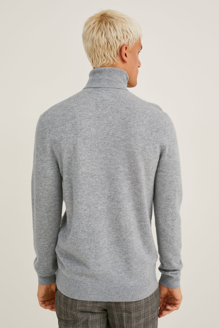 Gray Melange C&A Cashmere Polo Neck Men's Jumper | LHXJI-1309