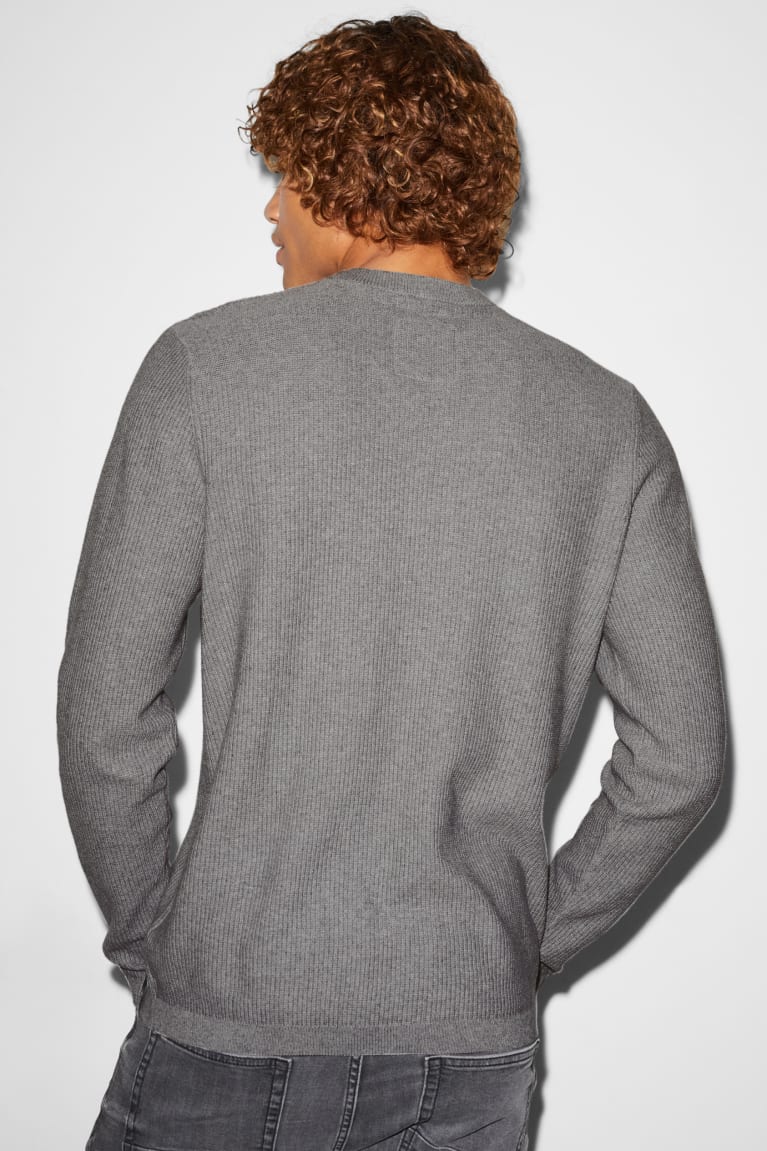 Gray Melange C&A Clockhouse 2-in-1 Look Men's Jumper | MCIAS-1870