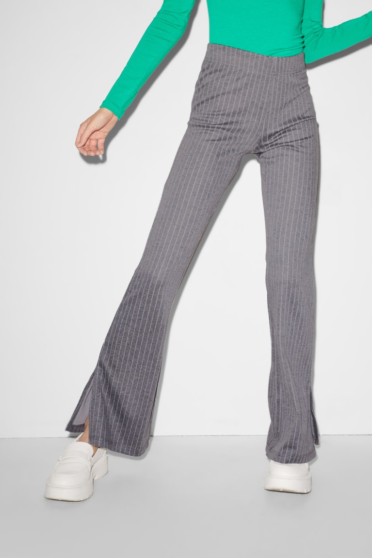 Gray Melange C&A Clockhouse Jersey Striped Women's Trousers | JLQZN-4063