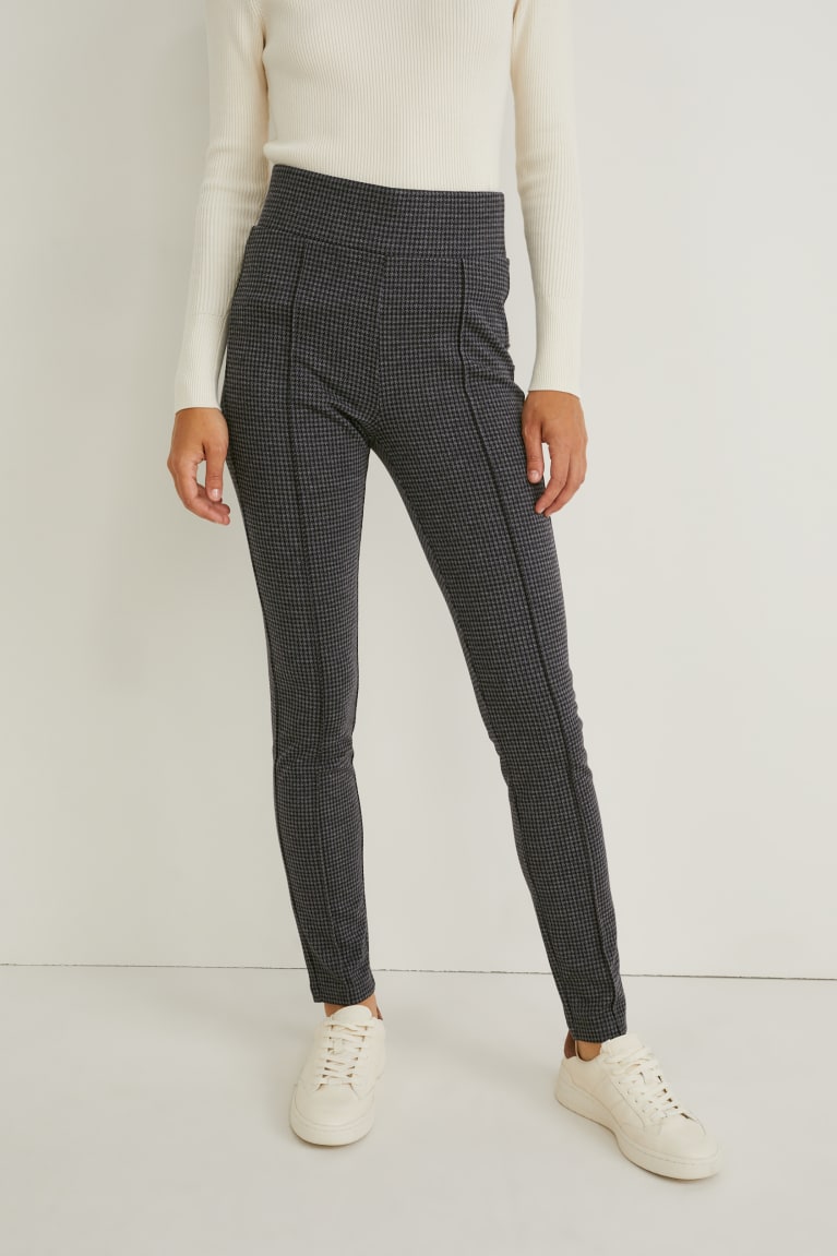 Gray Melange C&A Jersey Skinny Fit Check Women's Trousers | ANLQC-2567