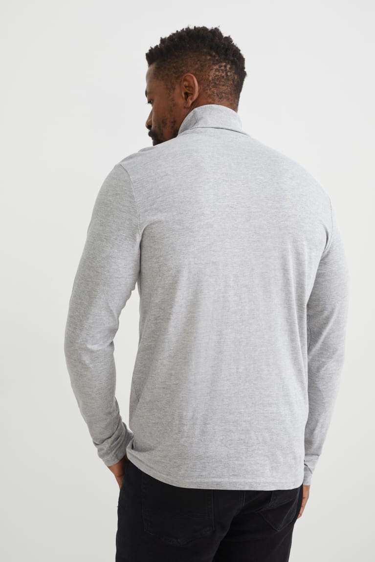 Gray Melange C&A Polo Neck Organic Cotton Men's Top | CUGTB-0319