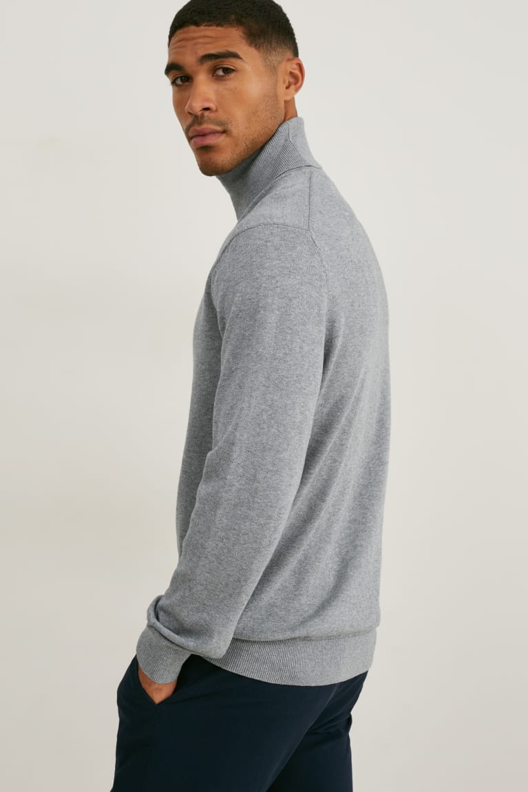 Gray Melange C&A Polo Neck Organic Cotton Men's Jumper | JQGFB-7089