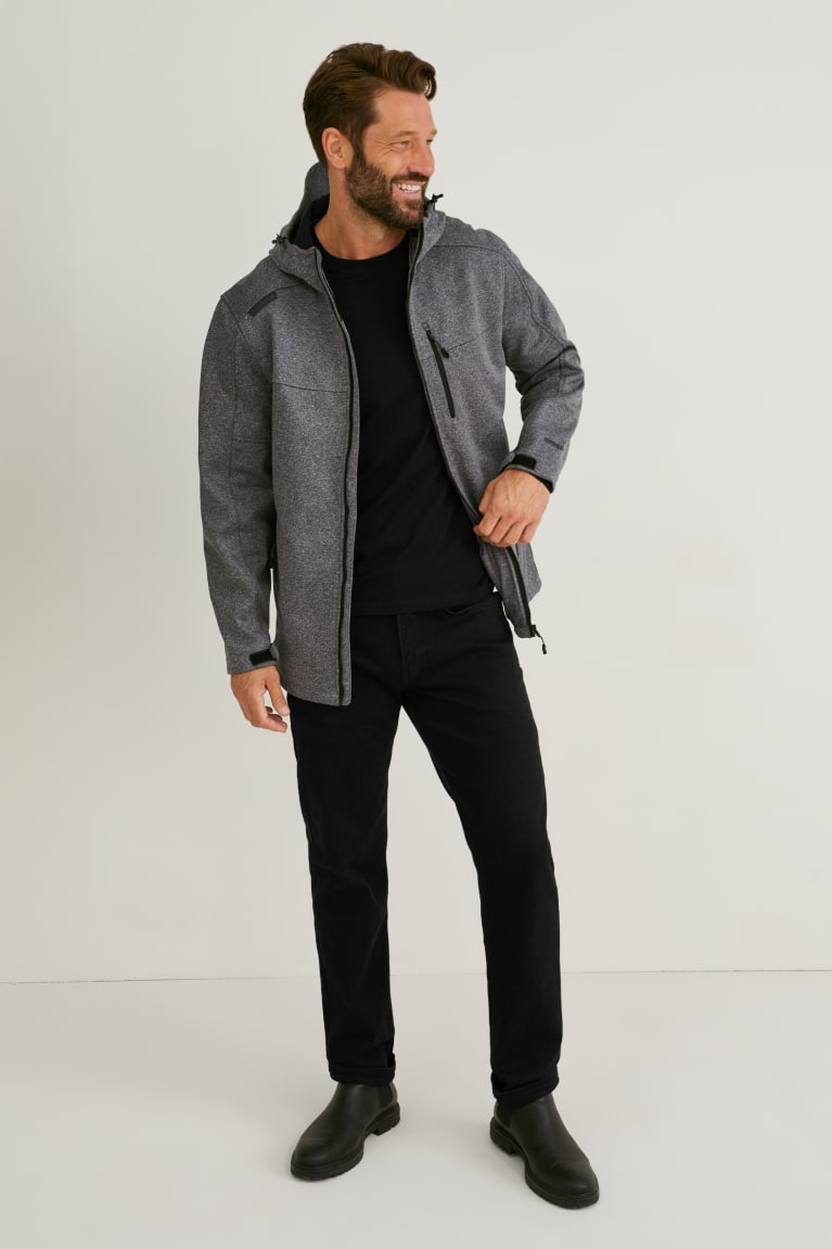 Gray Melange C&A Softshell With Hood Men's Jackets | IUFVX-2650