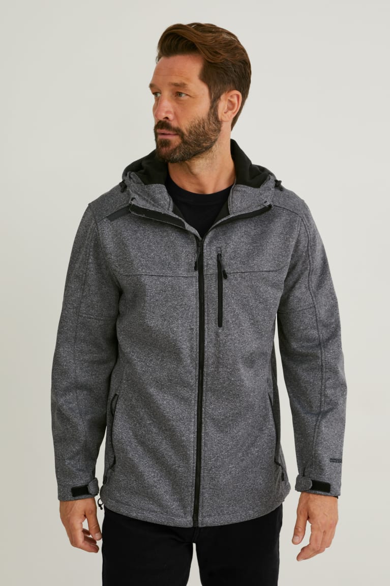 Gray Melange C&A Softshell With Hood Men\'s Jackets | IUFVX-2650