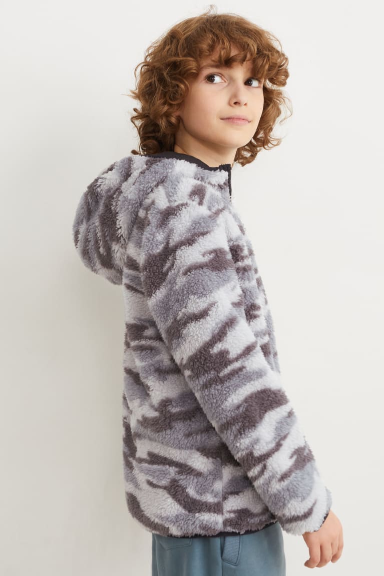 Gray Melange C&A Teddy Fur With Hood Patterned Girls' Hoodie | TQZRA-1637