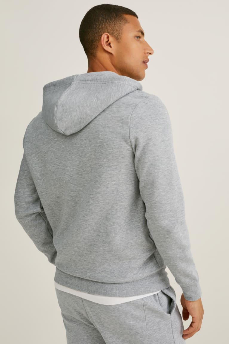 Gray Melange C&A Zip-through With Hood Organic Cotton Men's Sweatshirts | BSPZA-8601