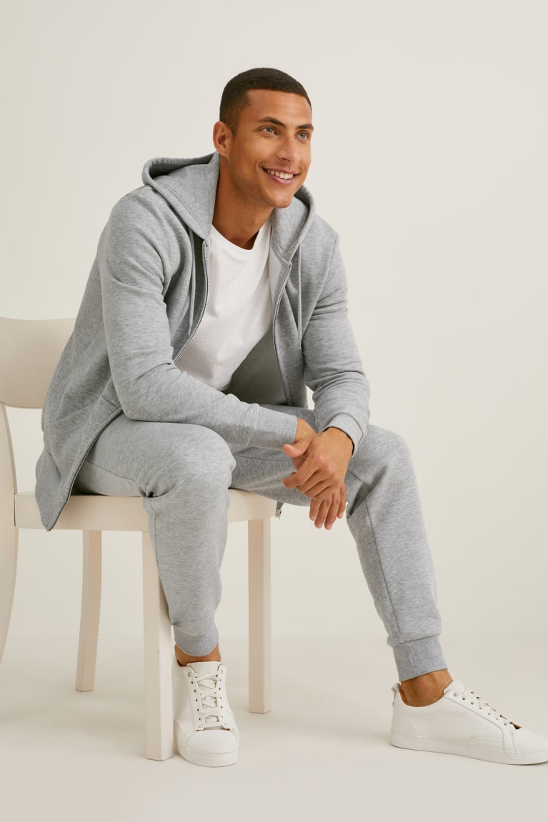 Gray Melange C&A Zip-through With Hood Organic Cotton Men's Sweatshirts | BSPZA-8601