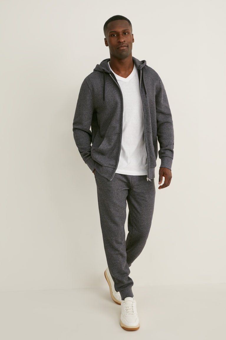 Gray Melange C&A Zip-through With Hood With Organic Cotton Men's Sweatshirts | FJSBN-4295