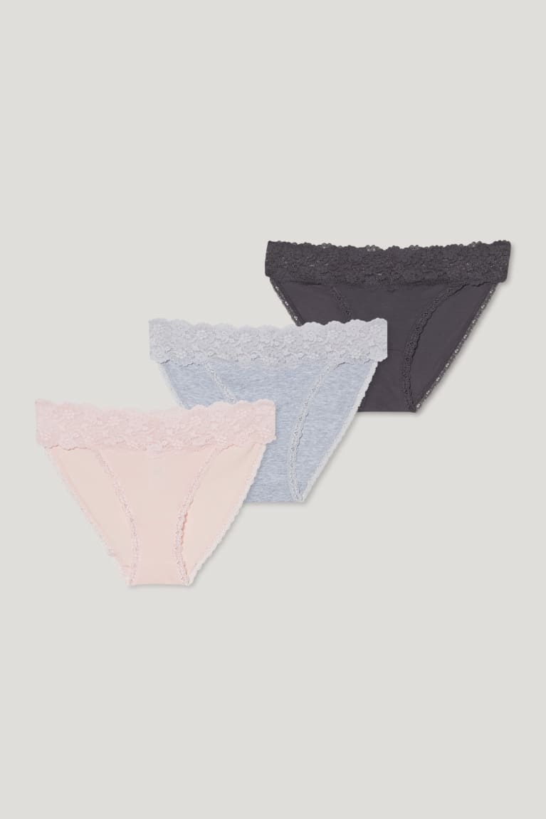 Gray / Rose C&A Multipack Of 3 Briefs Organic Cotton Women's Underwear | BZVUI-4685