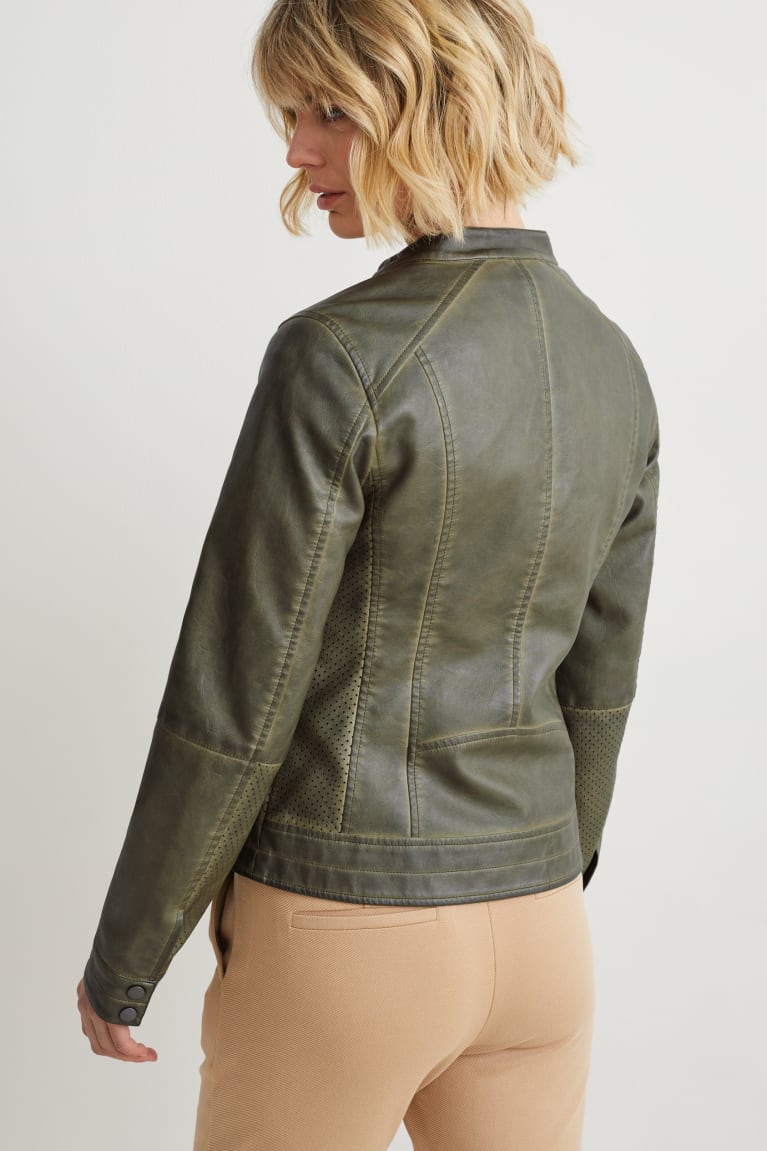 Green C&A Biker Faux Leather Women's Jackets | PSDUZ-2839