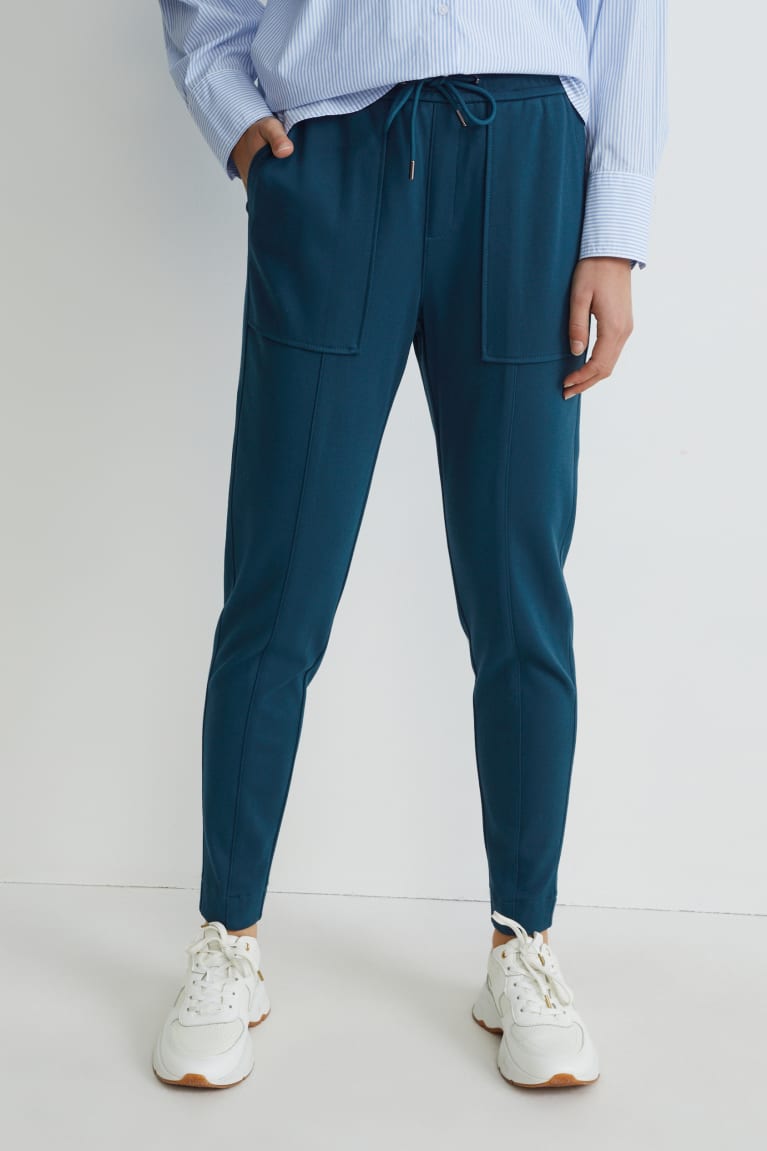 Green C&A Cloth Mid-rise Waist Tapered Fit Women's Trousers | PNYSH-2846