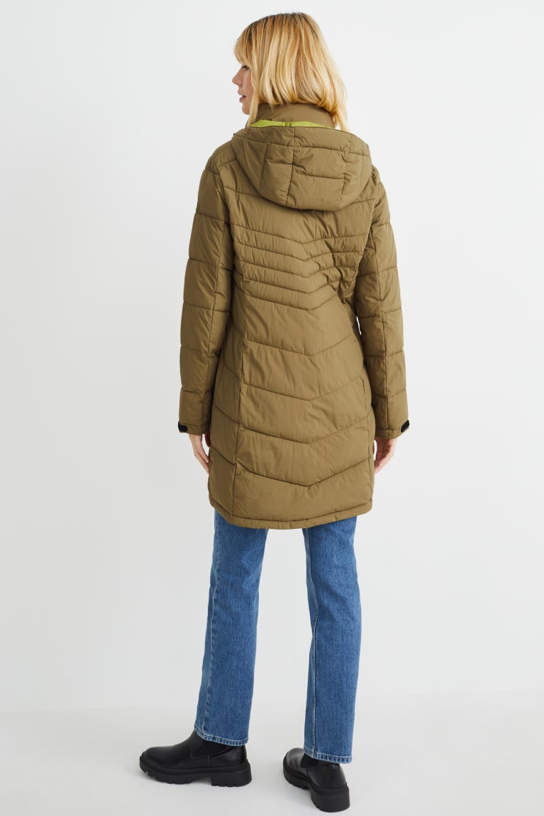 Green C&A Quilted With Hood Women's Coats | KBITO-3650