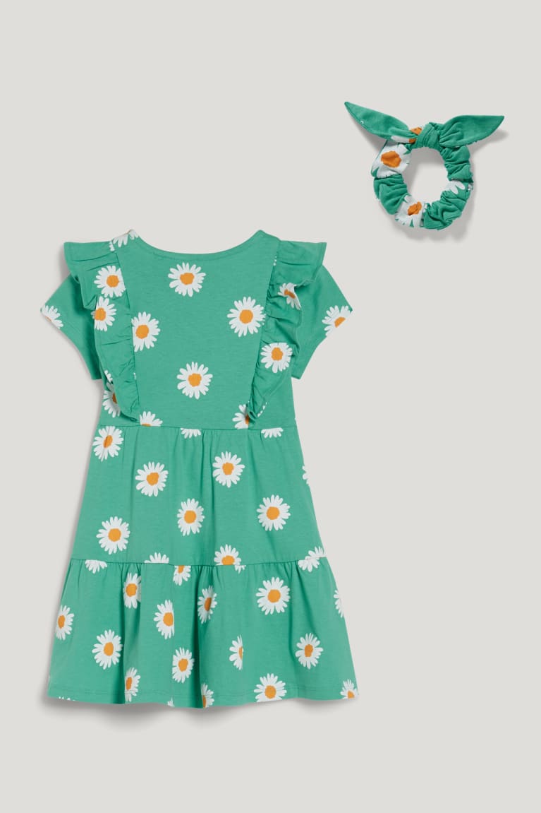 Green C&A Set And Scrunchie 2 Piece Floral Girls' Dress | KINSE-1380